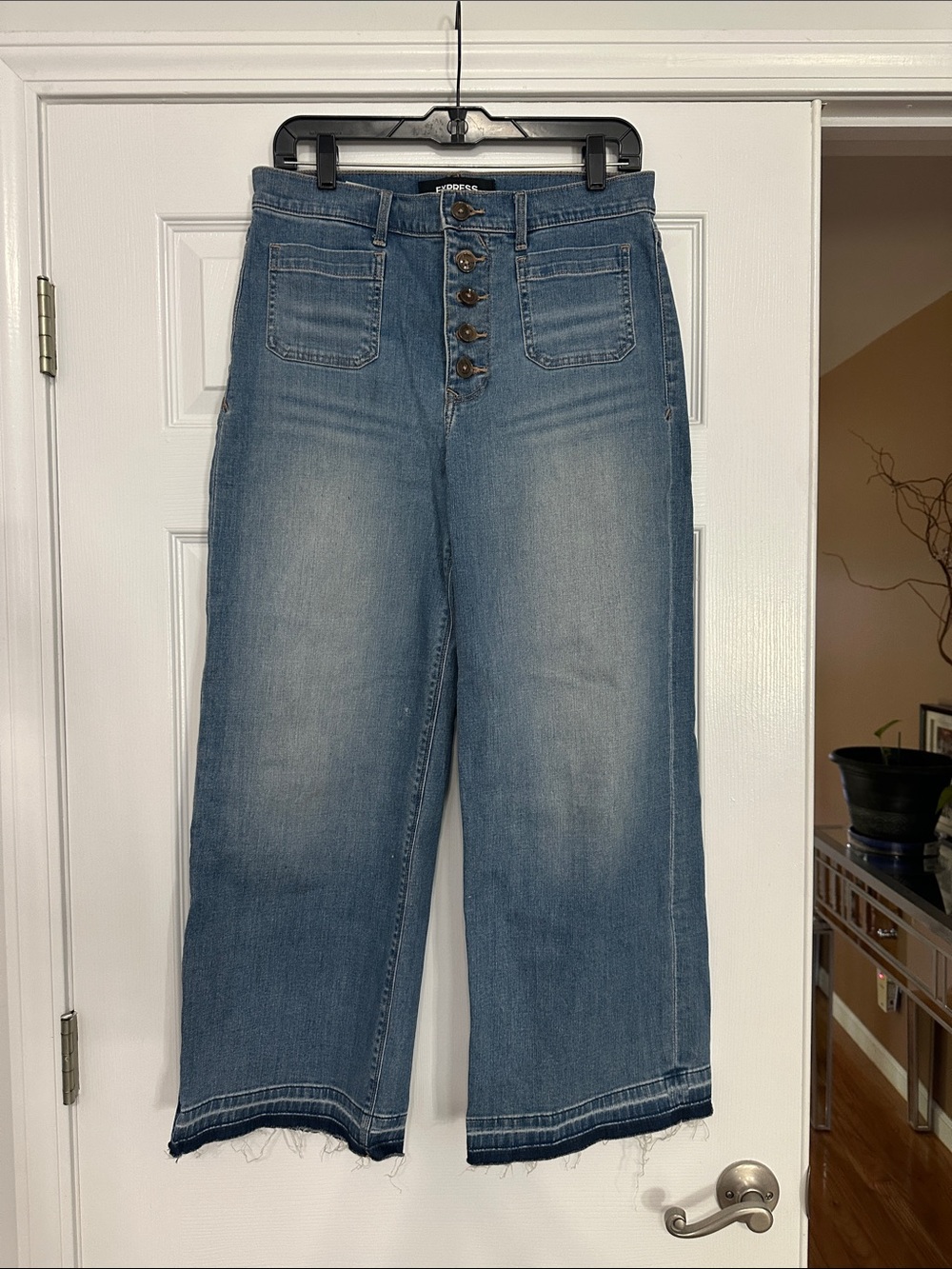 Express High-Rise Wide Leg Cropped Jeans - Blue